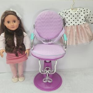 Our Generation Sienna Brown Hair & Eyes Fits Doll Salon Chair with Outfit 18"